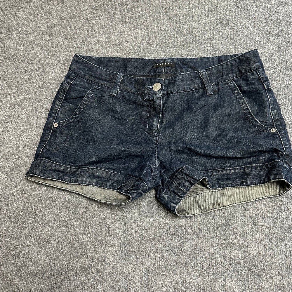 Sisley Denim Shorts Womens Size 4 Dark Wash Cuffed Hem Casual Summer Mini